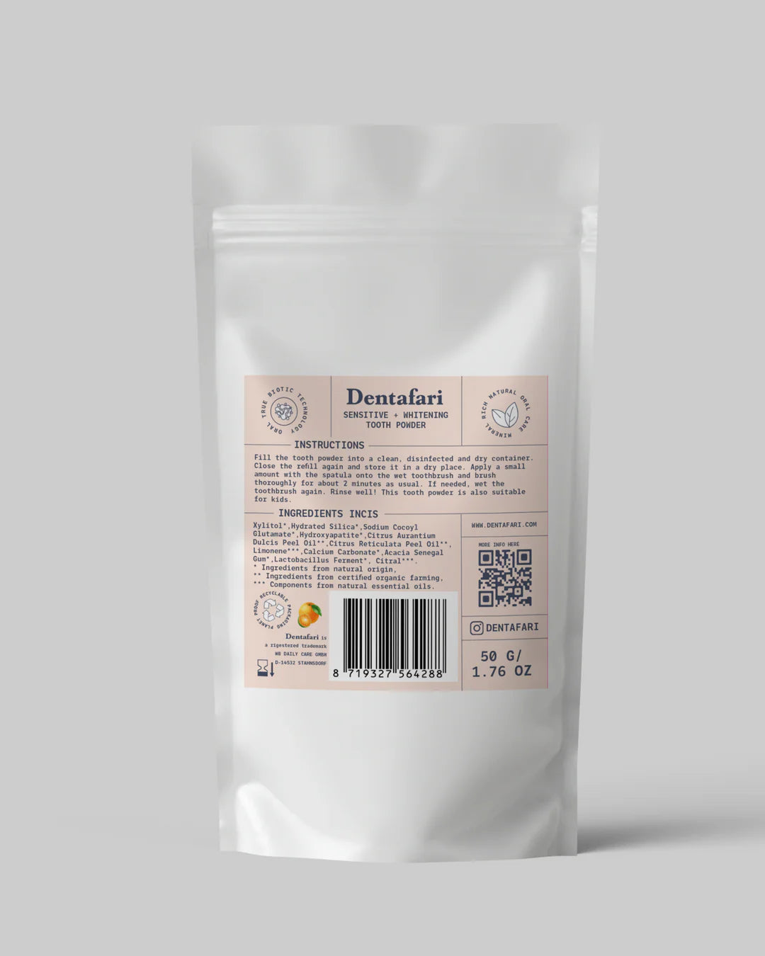 Pudră remineralizantă pentru copii Portocală & Mandarină cu probiotice și hidroxiapatită